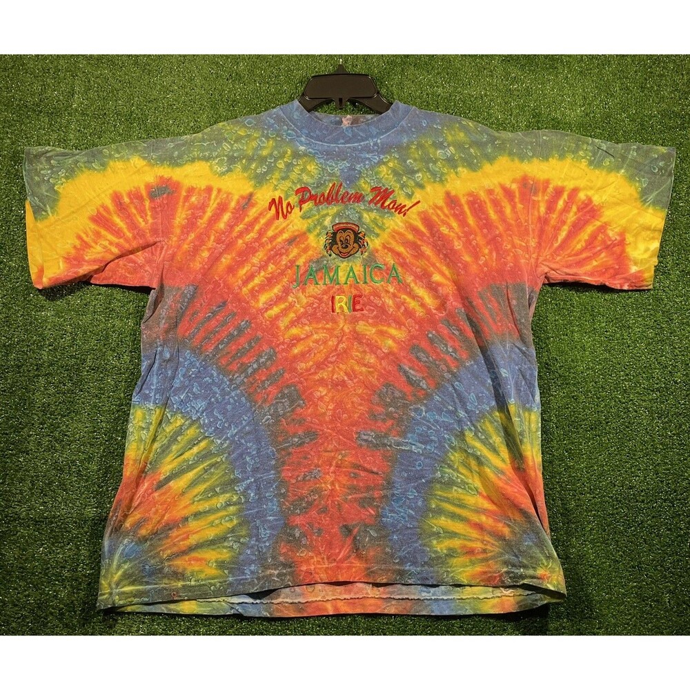 Vintage Tye-Dye Single Stich Mens Jamaican Mickey Mouse All Over Print T Shirt L